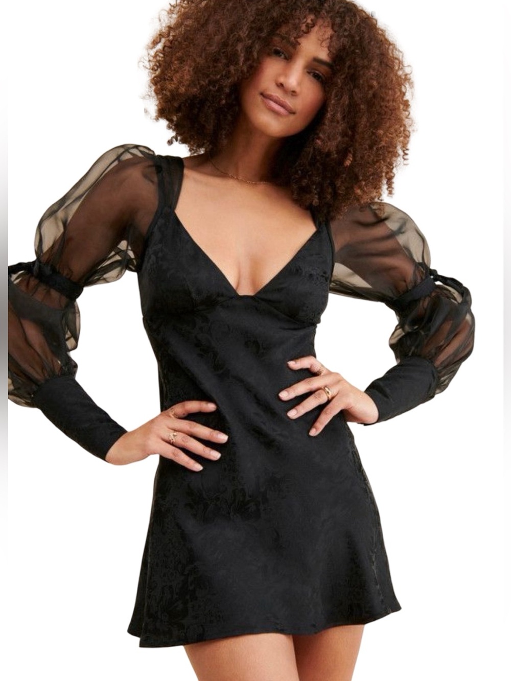 NWT For Love and Lemons Gabrielle Black Puff Sleeve Mini Dress ($221) Medium